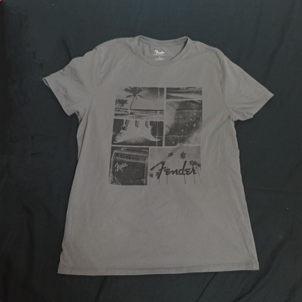 2022 Fender Tshirt Short Sleeve Tee Shirt Crew Neck Cotton Blend Gray Men's L